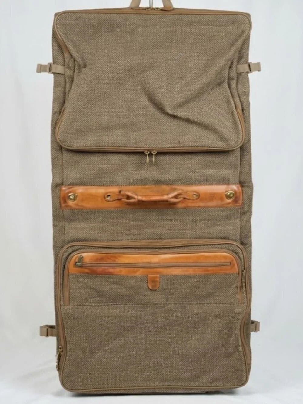 Hartmann Vintage 80s Brown Tweed & Leather Garment Bag Travel Luggage